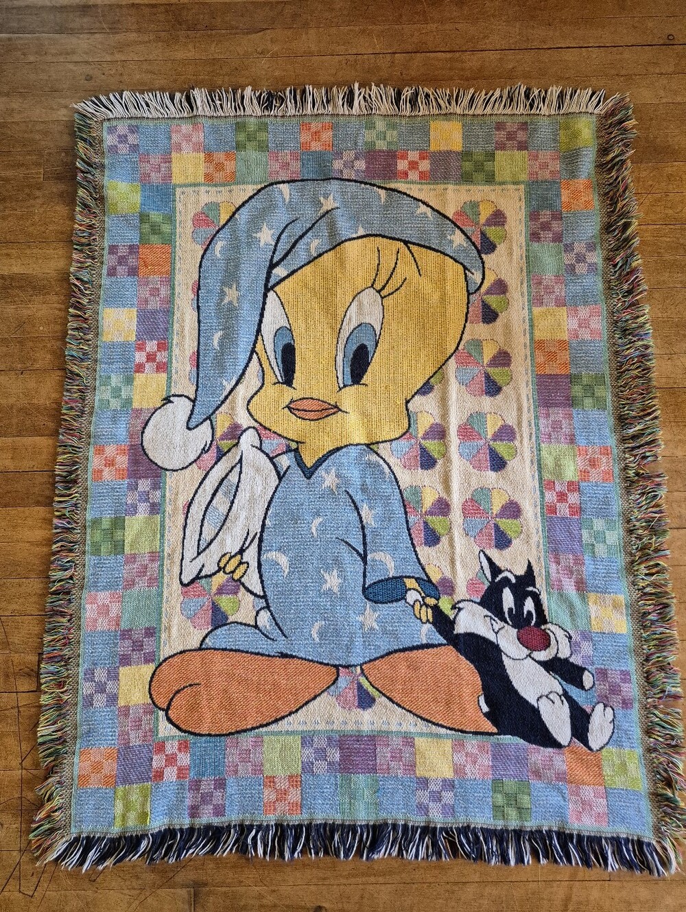 Vintage Looney Tunes Cotton Throw Blanket Tweety And Sylvester